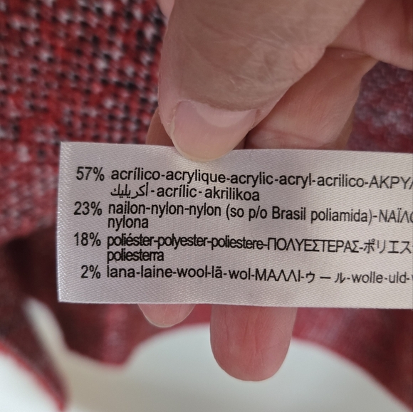 Zara Plaid Knit Sweater Red Black Mock Neck Size L - Picture 8 of 9